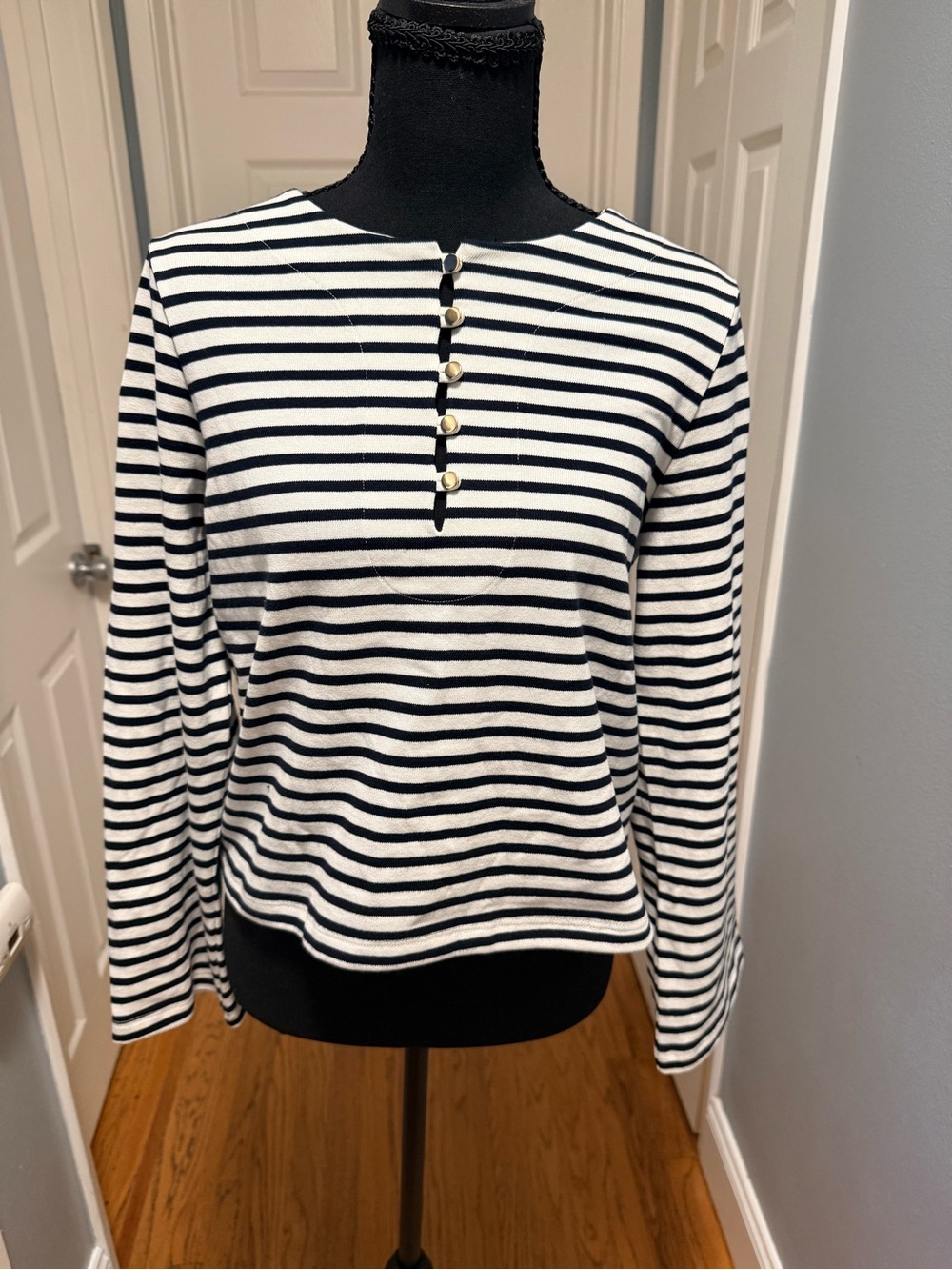 NATION LTD Silvia Bracelet Sleeve Top Navy Breton Stripe NWT